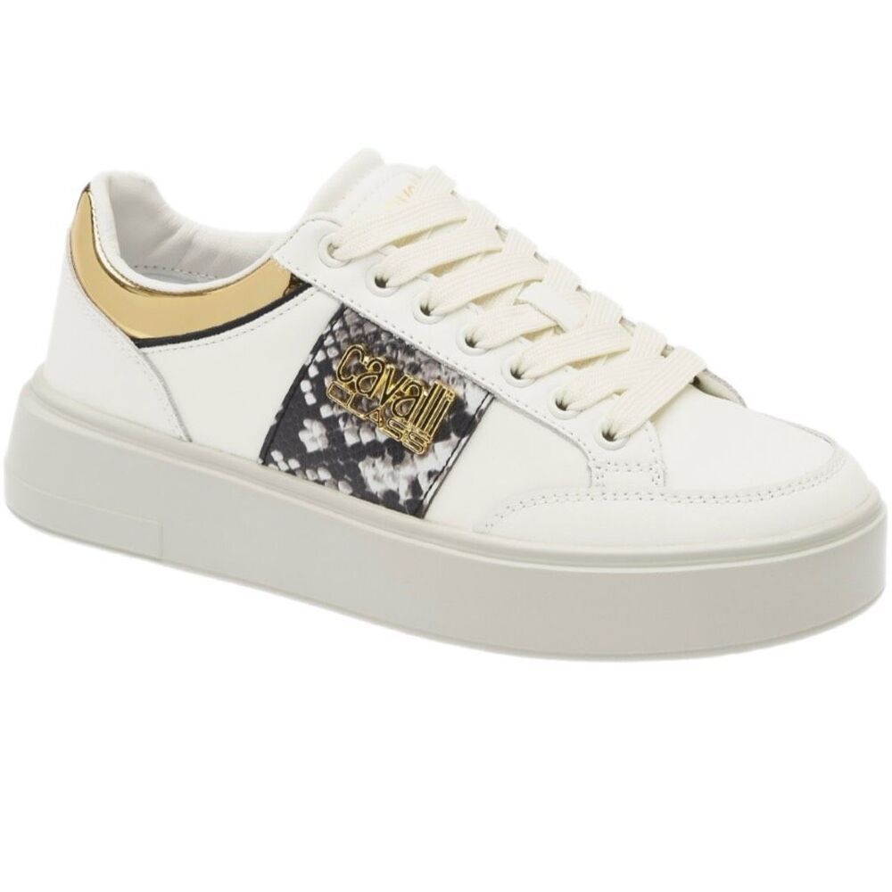 NWT Roberto Cavalli “Cavalli Class” logo hardware white low top sneaker  Size 39